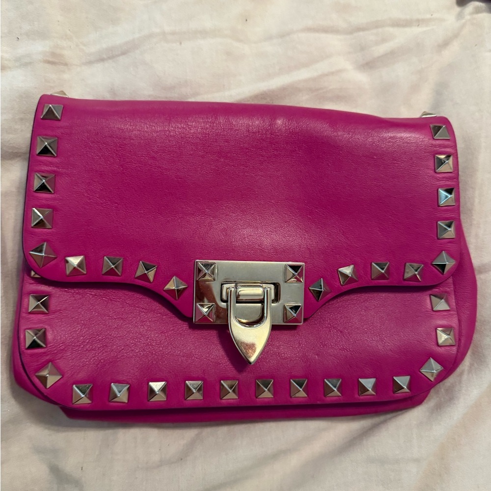 Valentino Garavani Pink and Silver Studded Clutch